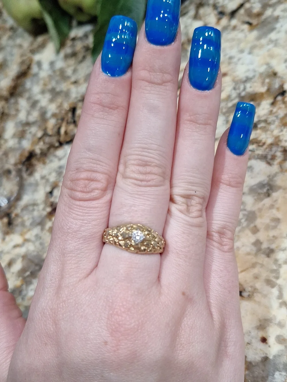 Gold Nugget Diamond Accent Womens Ring